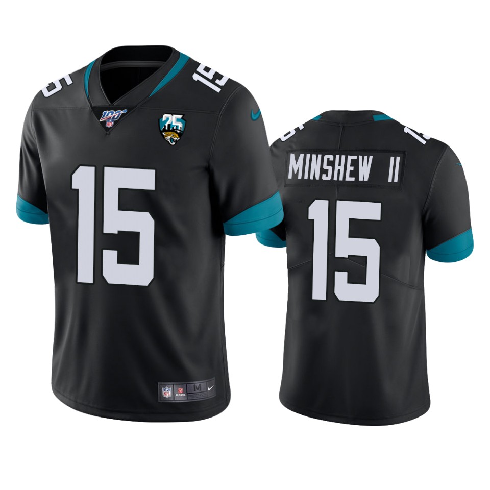 Men Nike Jacksonville Jaguars #15 Gardner Minshew II Black 25th Anniversary Vapor Limited Stitched NFL 100th Season Jersey
